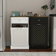 ELECWISH Kitchen Tilt Out Trash Can Cabinet Freestanding Trash Bin Holder Storage Drawer Waste Bin-Wooden Recycling Trash Cabinet,White
