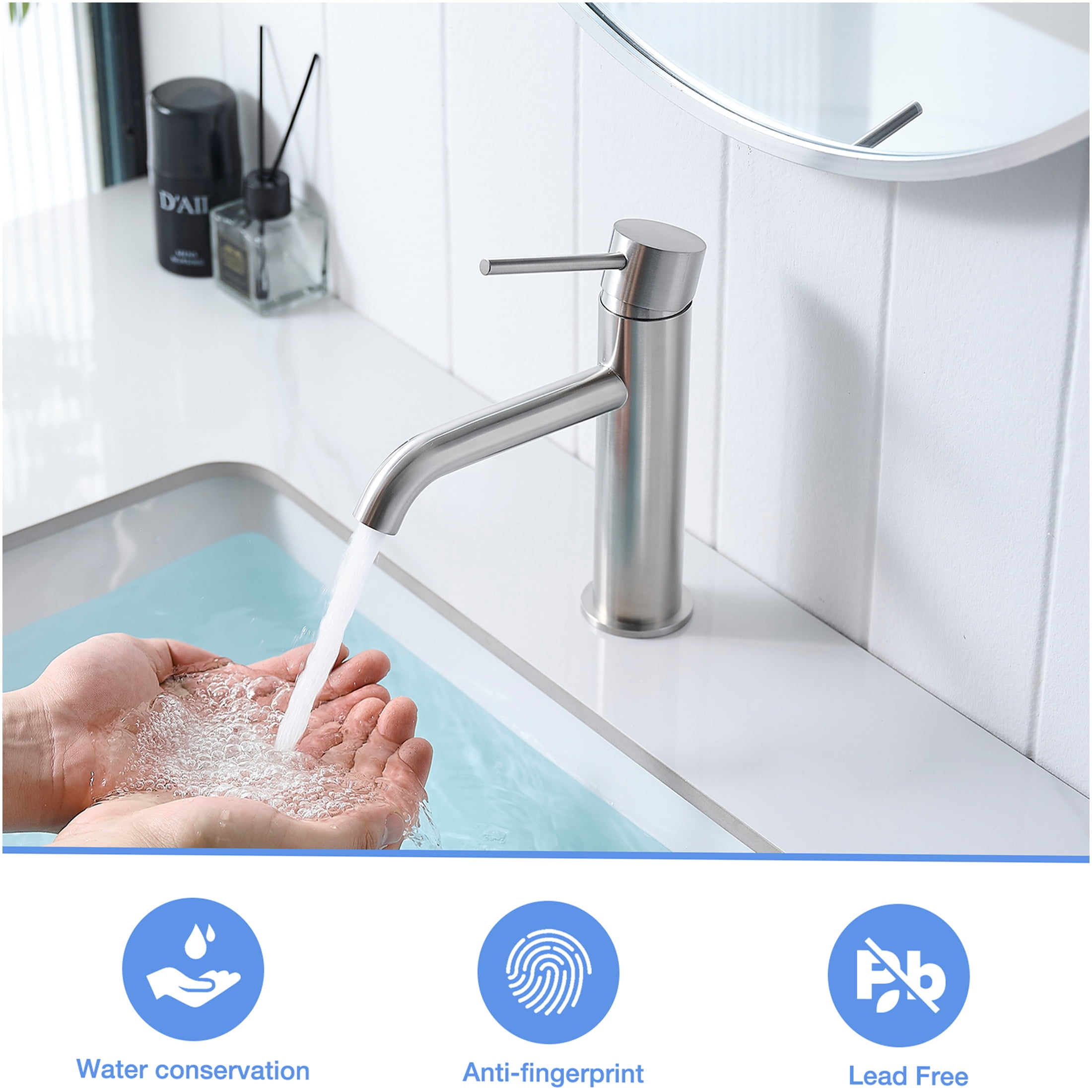 JERFIT Single Hole Bathroom Faucet, Brushed Nickel Modern Single Handle Vessel Sink Faucet with High Arc Spout for Vanity Basin, Ceramic Cartridge, Easy Installation