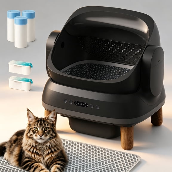 CozyKatty Automatic Litter Box, Large Self-Cleaning Cat Litter Box for Multiple Cats, Smart App Control, Odor-Control System, Black