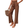 thumbnail image 2 of Sexy Dance Pants for Women Elastic Waist Straight Wide Leg Palazzo Pant Casual Soft Bottoms Lounge Trousers with Pockets Dark Brown 2XL, 2 of 9
