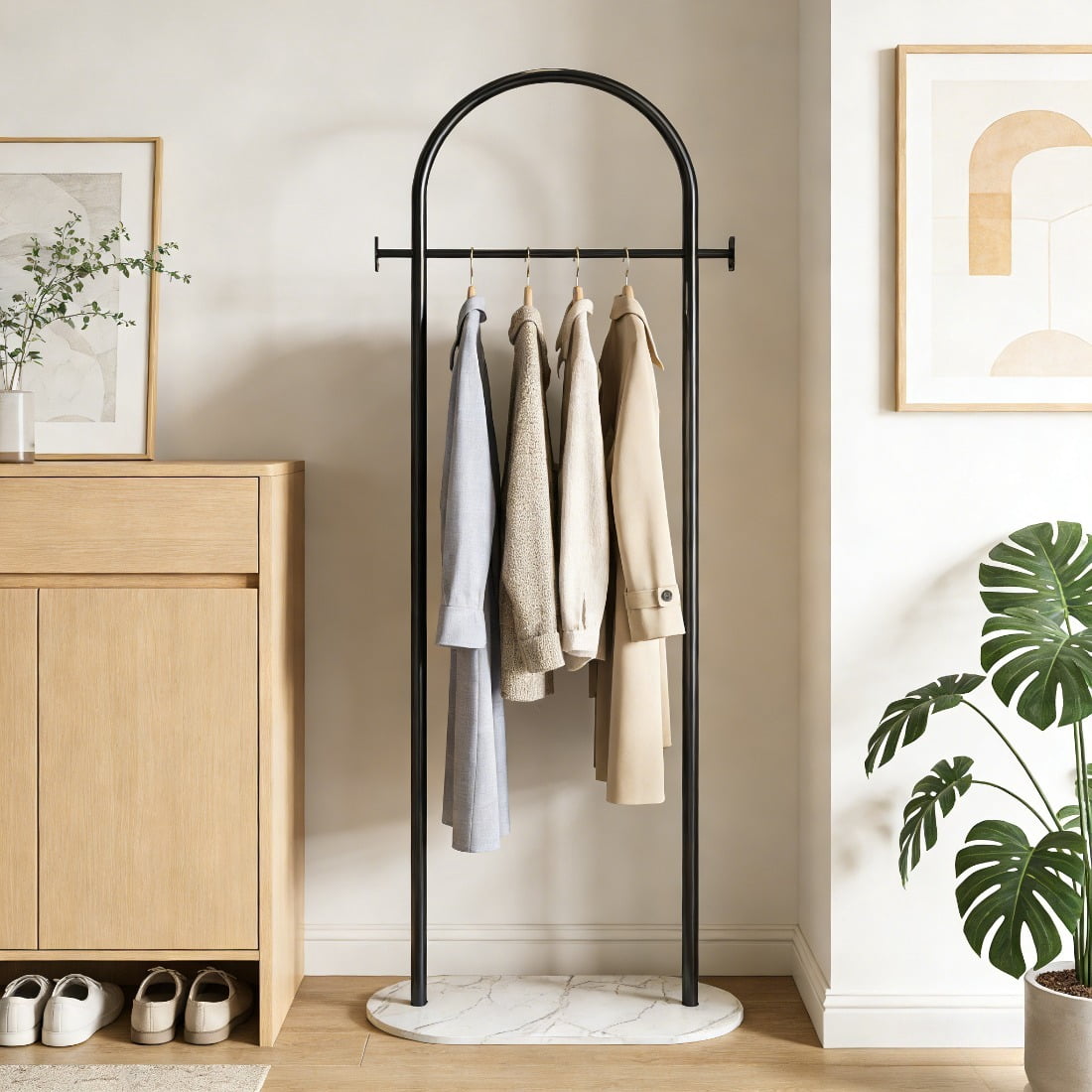 Clothing Rack, Golden Metal Freestanding Heavy Duty Clothes Rack with Marble Base, Multipurpose Garment Hanger for Bedroom, Hat, Scarf, Jacket