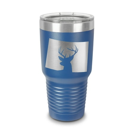 

Colorado Deer State Tumbler 30 oz - Laser Engraved w/ Clear Lid - Stainless Steel - Vacuum Insulated - Double Walled - Travel Mug - buck hunt hunting rifle co - Blue