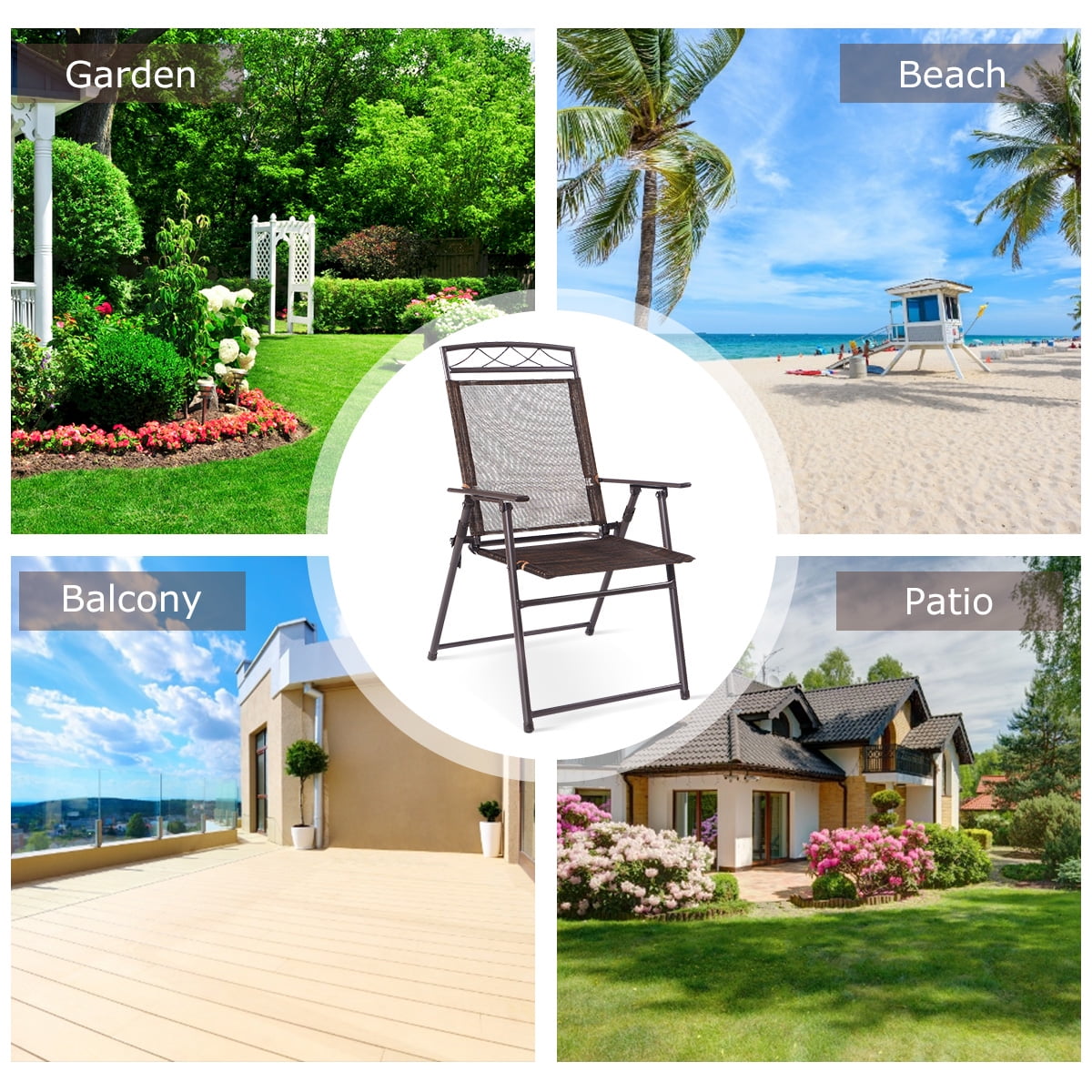 Giantex Set of 4 Patio Folding Sling Chairs Steel Camping Deck Garden Pool Backyard Chairs