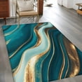 thumbnail image 4 of 2.7x5 Area Rugs, Teal Marble Non-Skid Rubber Backing Large Rectangle Rugs - Living Room Bedroom Home Office, Modern Abstract Gold Fluid Art Indoor Floor Mat Carpets Washable Rug, 4 of 9