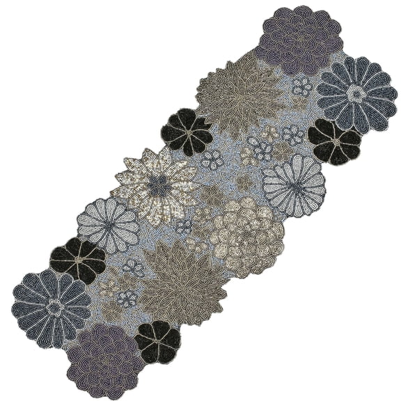 36x13-in Handmade Floral Decorative Glass Beaded Table Runner for Tabletop Decor - Multicolor II