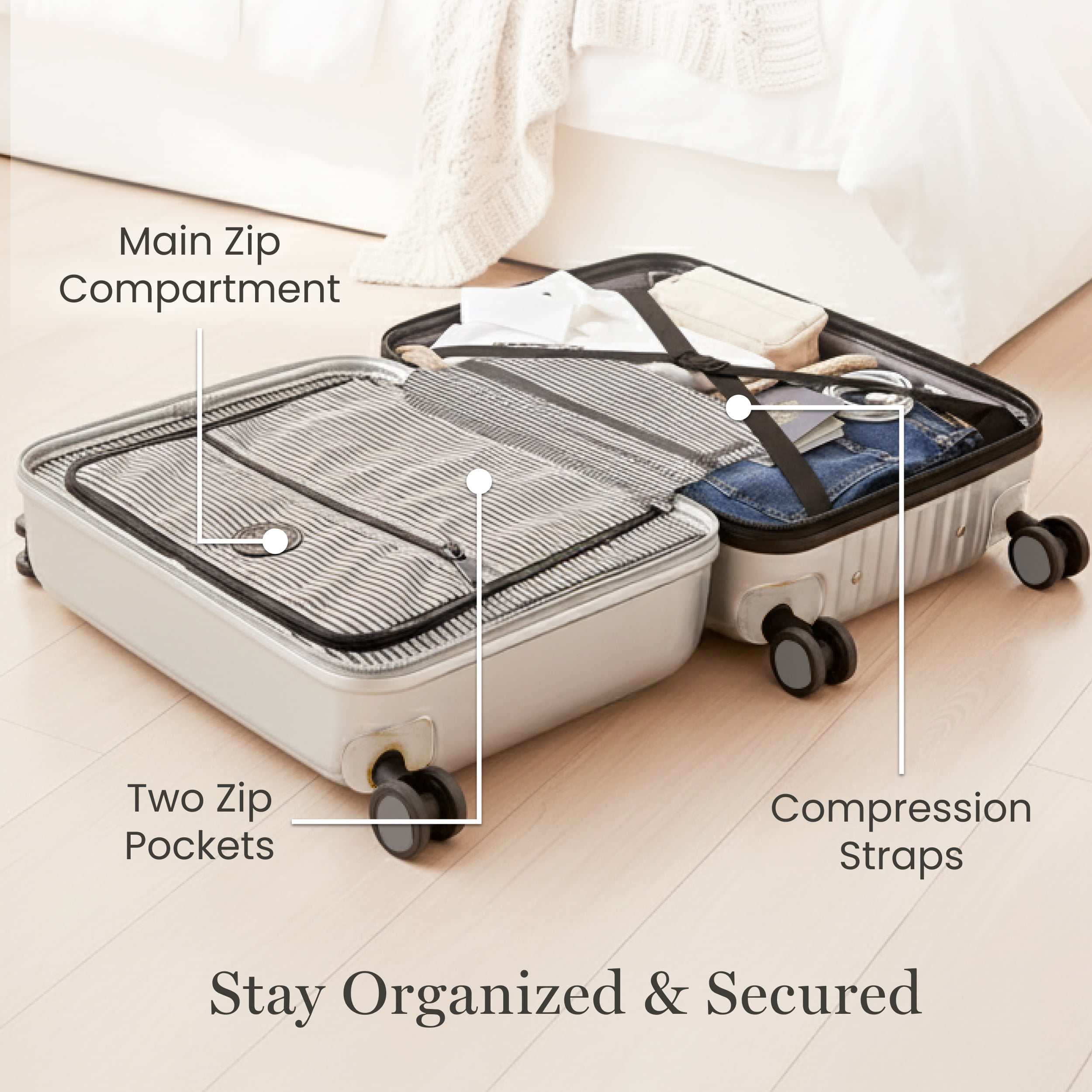 Martha Stewart The Bedford 22 Inch Carry On Luggage, Hardshell Rolling Suitcase with Spinner Wheels, Silver