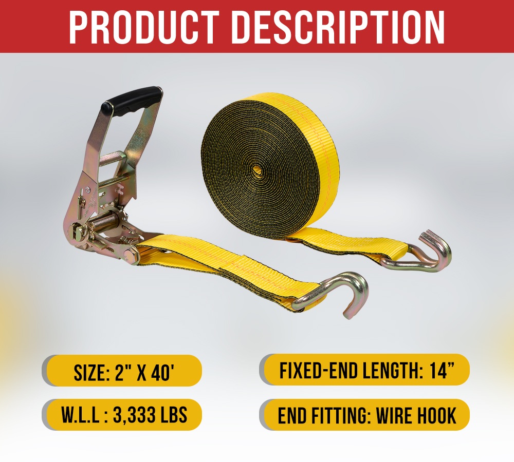 10 Pack 2"x40' Yellow Ratchet Strap with J Hooks - 10,000 Lbs Breaking Strength - Heavy Duty Tie Down Cargo Truck Straps with Wire Hooks for Flatbed, Truck, Trailers Pickup