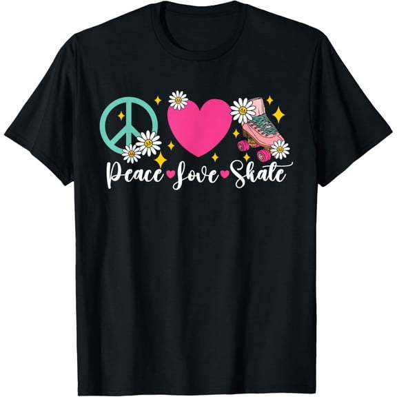 Cool Roller Skating Skate Girl Heart Peace Love Skate T-Shirt