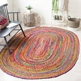 thumbnail image 2 of Safavieh Cape Cod Collection CAP202A Handmade Boho Braided Jute & Cotton Area Rug, 5' x 8' Oval, Red / Multi, 2 of 4
