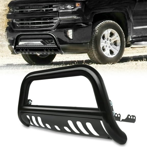 Kojem 3’’ Front Bumper Bull Bar Brush Push Fits 2007-2020 Chevy Silverado GMC Sierra Tubing Black with Instruction