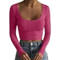 thumbnail image 2 of Plebaso Women's Long Sleeve Crop Tops Square Neck Slim Going out Tees Casual Ribbed Knit Cute Tshirts, 2 of 5