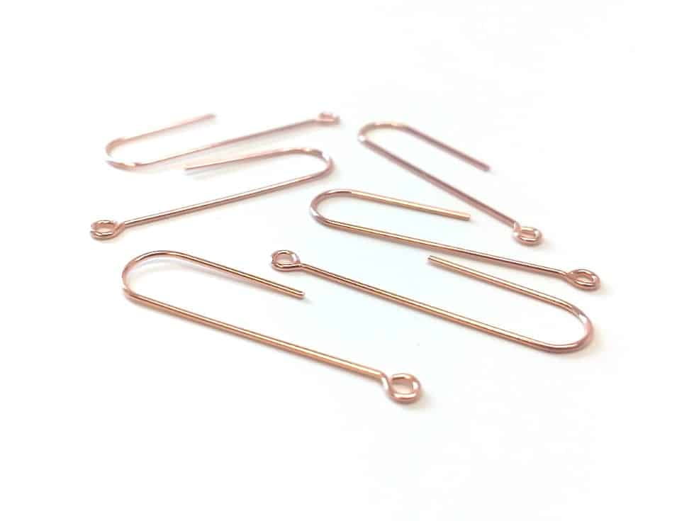 E617B - 50 pcs 304 Stainless Steel Earring Hooks - 37mm x 11mm - Hole: 1.7mm - Long Ear Wire Stick Bar - Rose Gold - Parallel Loop