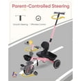 thumbnail image 3 of 2-in-1 Tricycle, Push Tricycle with Parent Steering Detachable Handle, 9-Stage Adjustable Handlebar, Toddler Trike with Safety Belt, Clutch Pedals & Dual Basket, 3 of 6