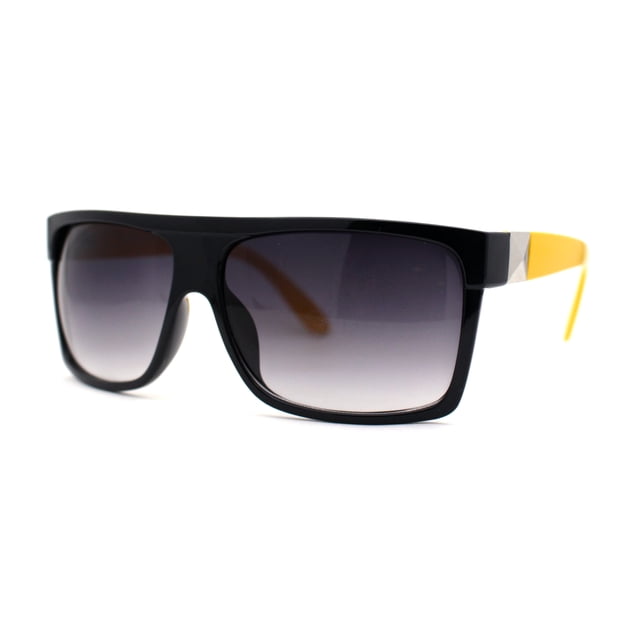 Womens Flat Top Rectangular Mobster Sunglasses Black Yellow Smoke