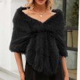 thumbnail image 4 of Penkiiy Women's Faux Fur Shawl Wraps Stole Cloak Coat Sweater Cape for Evening Party/Bridal/Wedding Scarf Black, 4 of 7
