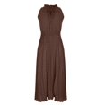 thumbnail image 4 of Elainilye Fashion Womens Dress Round-Neck Casual Sleeveless Solid Waisted Ruched Slimming Dresses with Belt,Brown, 4 of 6