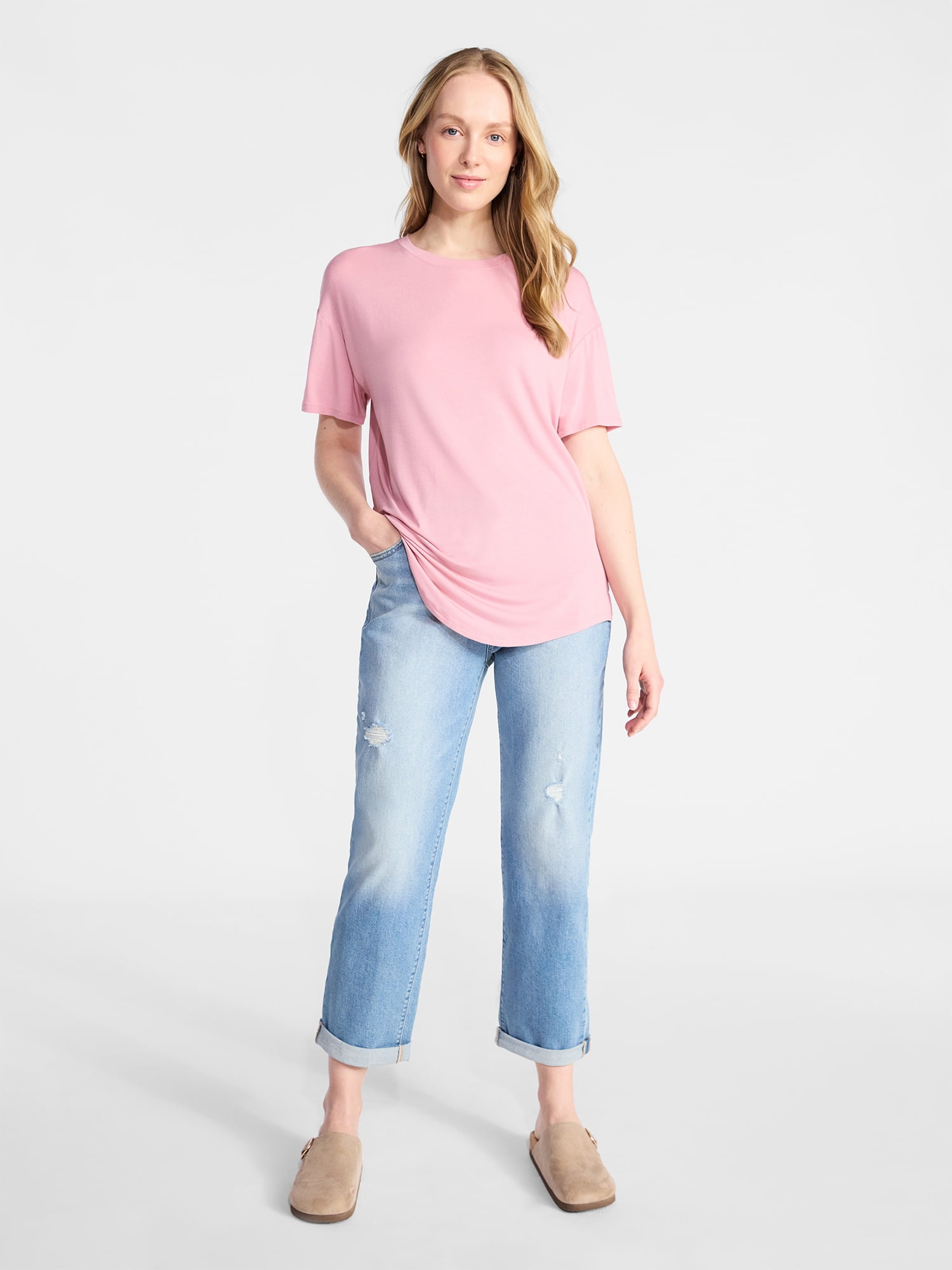 Time and Tru Women's Tunic Tee with Short Sleeves, Sizes XS-XXXL