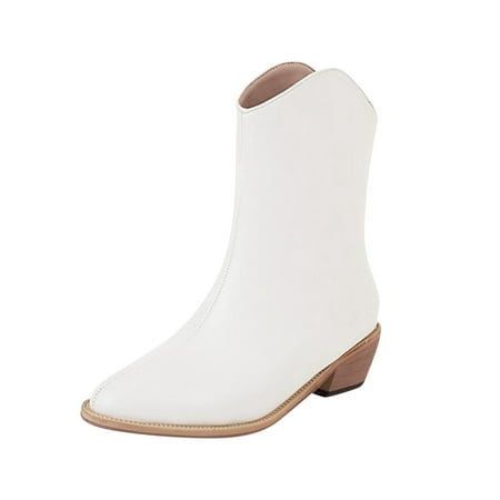 

asdoklhq Boots Under $15 Women s Winter Sleeve Medium Heel Plain Sleeve and Fleece Low Ankle Boots