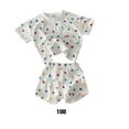 thumbnail image 2 of Summer Children Short Sleeve Round Neck T-shirt Shorts Set Casual Style Simple Design Party Hiking Tops Pants Kit Heart 100cm, 2 of 7