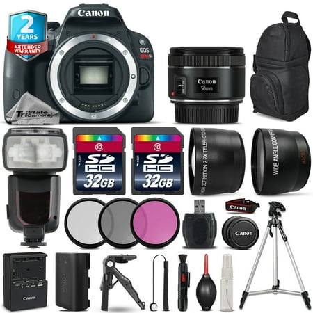 canon eos rebel sl1 camera + 50mm 1.8 + flash + 2yr warranty + tripod- 64gb kit