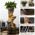 thumbnail image 3 of 4 Tiered Solar Water Fountain Outdoor Garden, 35.6" Tall Cascading Bowl Leaf Carved Outdoor Waterfall Fountains Modern Water Feature with Dual Planters for Garden, Patio, Deck, Yard, Indoor Decor, 3 of 9