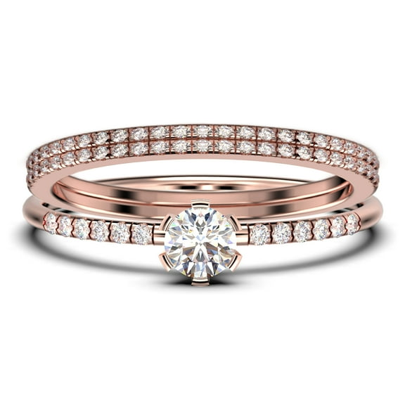 Dazzling Minimalist 1.55 Carat Classic Round Cut Diamond Moissanite Affordable Engagement Ring, Wedding Ring in 925 Sterling Silver With 18k Rose Gold Plating, Trio Set, Matching Band