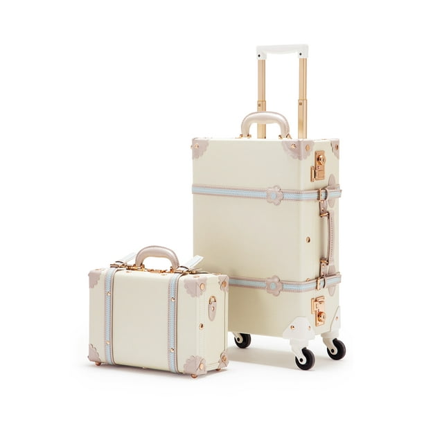 COTRUNKAGE Vintage Carry On Luggage Trunk TSA Lock Spinner Suitcase Set ...