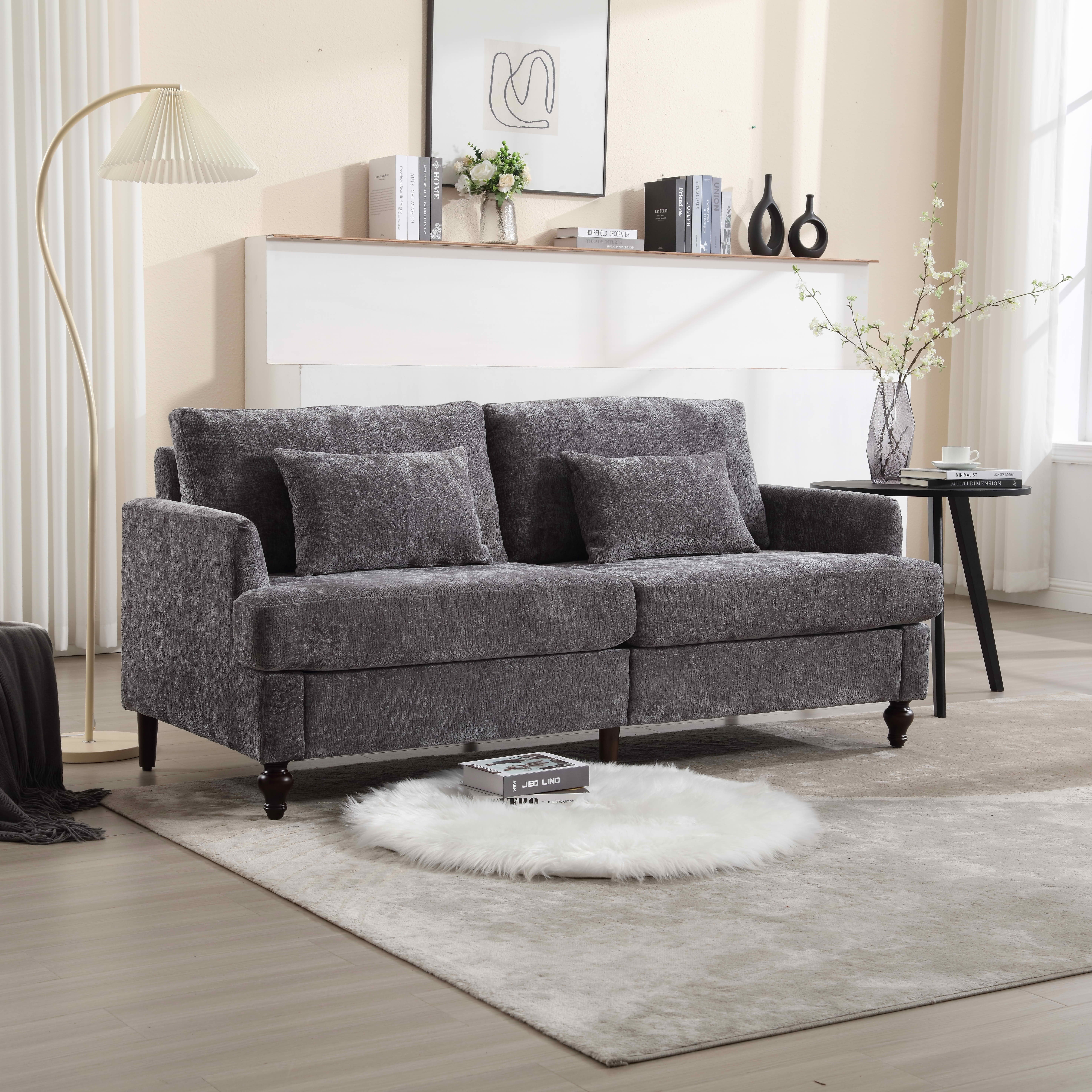 MAYEERTY Mid-Century Chenille 2-Seater Loveseat, Comfy Deep Seat Sofa with Brown Wood Feet for Small Living Room & Bedroom