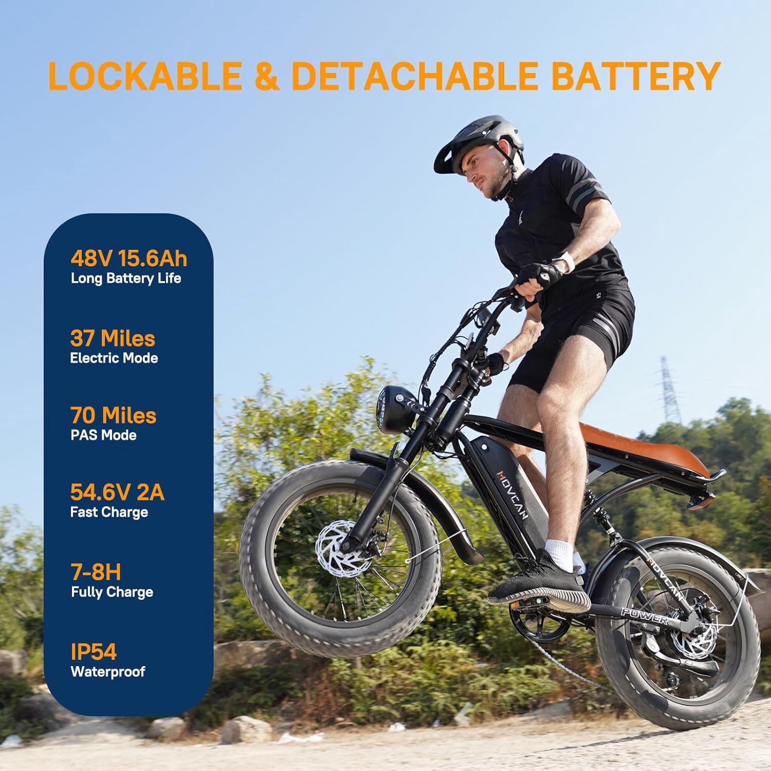 Movcan 20" Fat Tire Electric Bike for Adult, 750W Mountain Ebike, 48V 15.6Ah Removable Battery, 7 Speed Disc Brake E-Motorcycle Bike UL2849