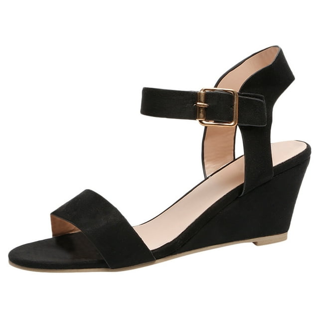 Kcodviy Sandales Compensées Unies pour Femmes, Sandales Larges pour Femmes, Talon, Bride à Boucle, Sandales Romaines à Strass pour Femmes, Chaussures, Sandales