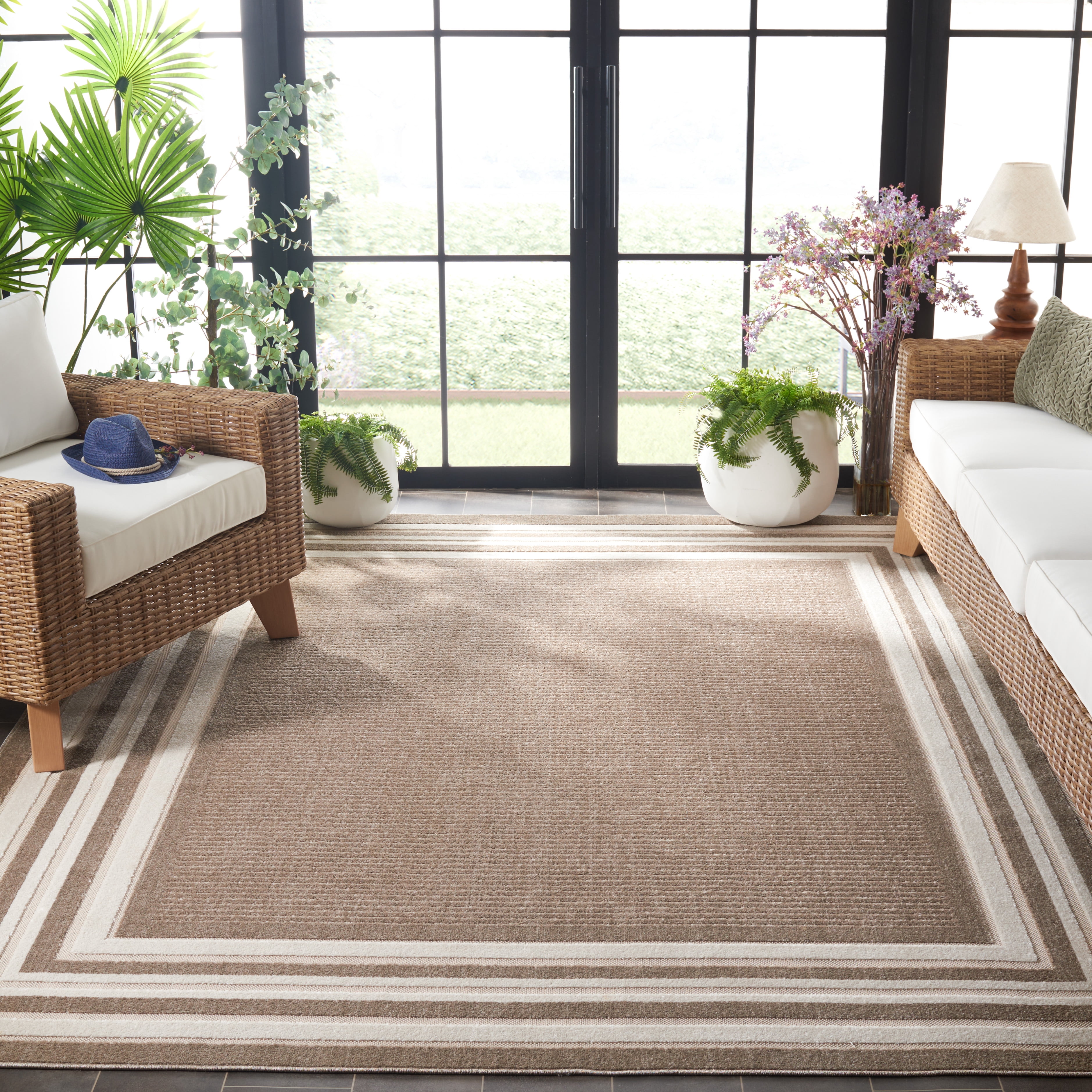 SAFAVIEH Cabana Henry Striped Indoor/Outdoor Area Rug, Dark Beige/Ivory, 8' x 10'