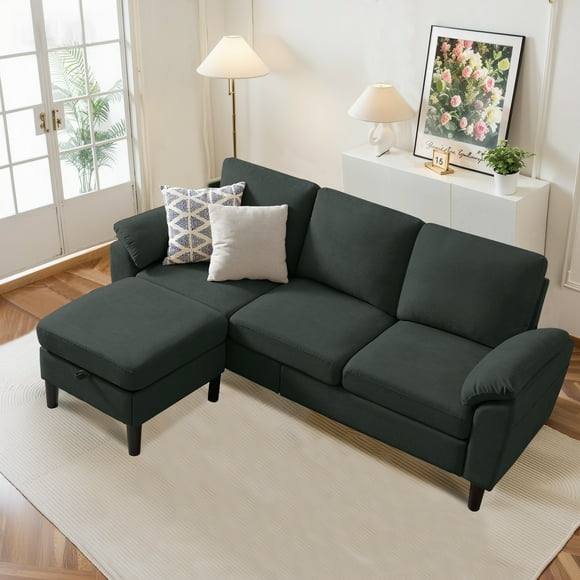 Pingliang Home 80" Sectional Sofa Couch,L Shaped 3 Seat with Reversible Storage Ottoman and Side Pockets, Modern Polyester Fabric Sofa Couches for Living Room Apartment Office Studio Small Space
