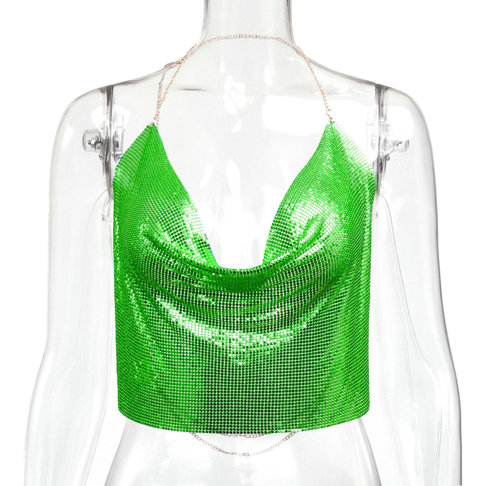Summer Beach Crop Top Shiny Sexy Halter Cut Out Lace-up Backless Top  Metallic Laser Tank Top Festival Clothing,green,XXL : : Clothing,  Shoes & Accessories