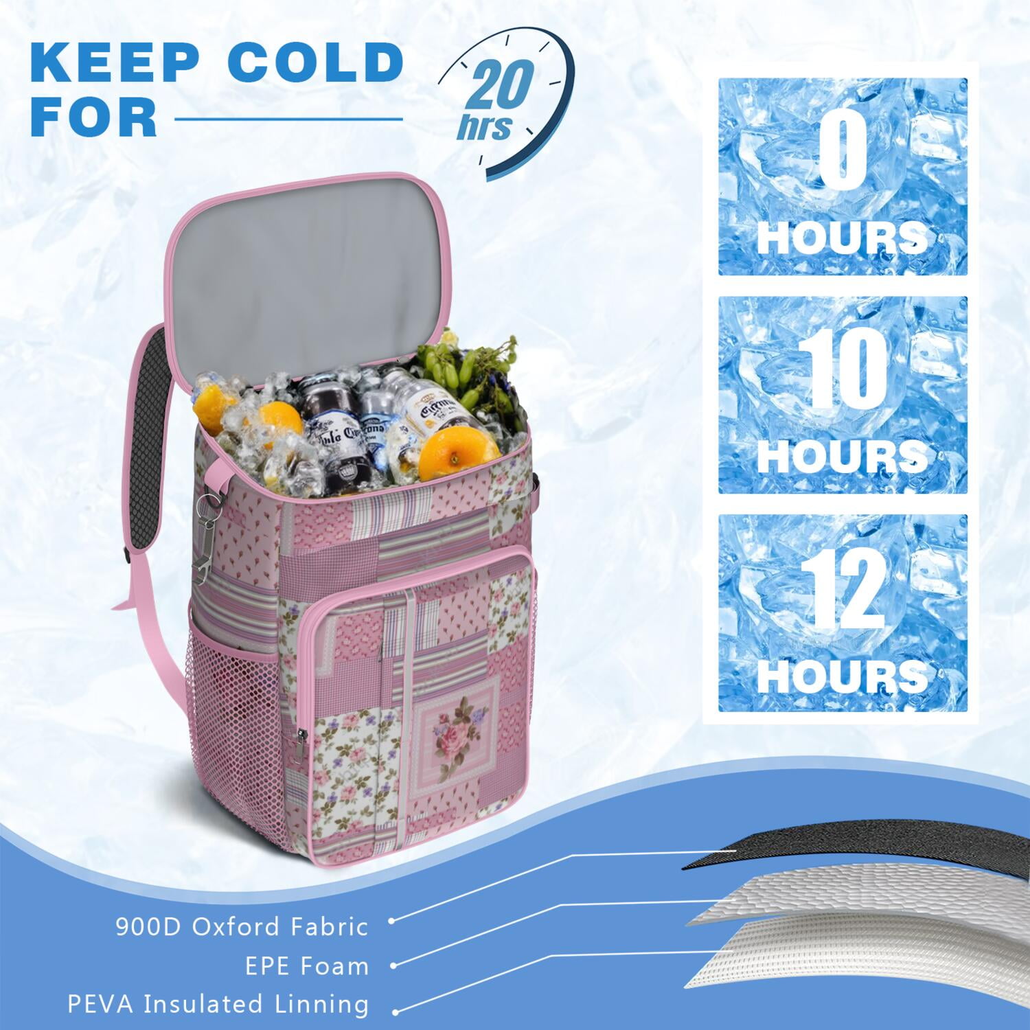 Travel Cooler Bag - Pioneer Flower Camping Beer Cooler Backpack with Bottle Opener- Waterproof Insulated Picnic Backpacks - Cooler Bag for Beach