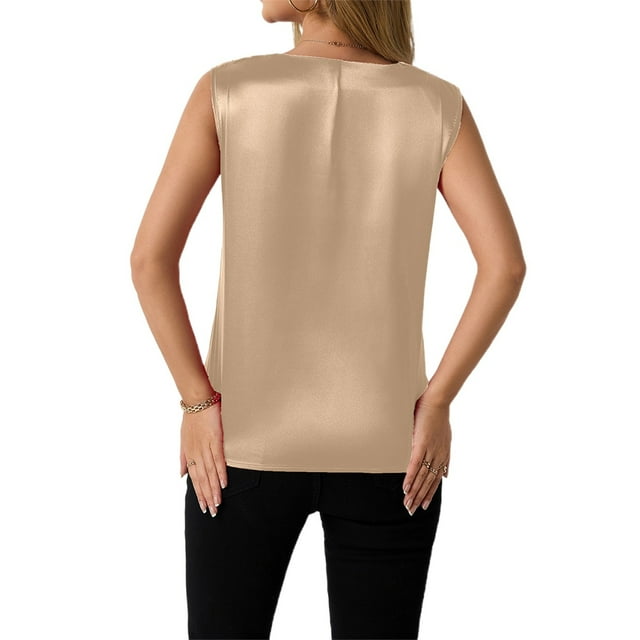 Women's V Neck Satin Camisole Top Lightweight Smooth Tank Blouse For Daily Vacation Spring Summer Outfits