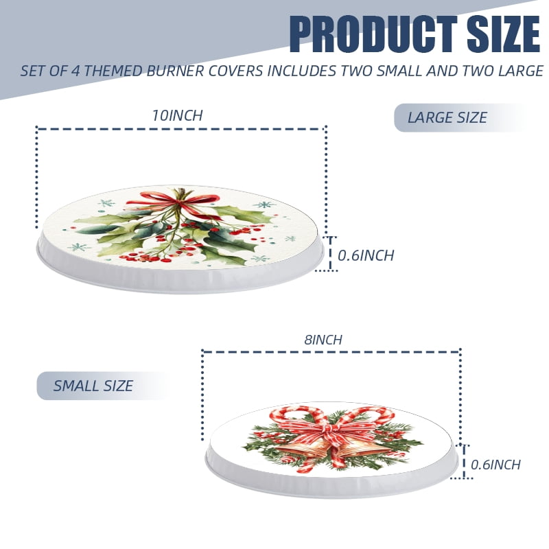 Christmas Electric Stove Burner Covers for Electric Stove, Santa Claus and Christmas Bells Round Decorative Metal Gas Stovetop Covers Set of 4 for Kitchen, 8 Inches and 10 Inches