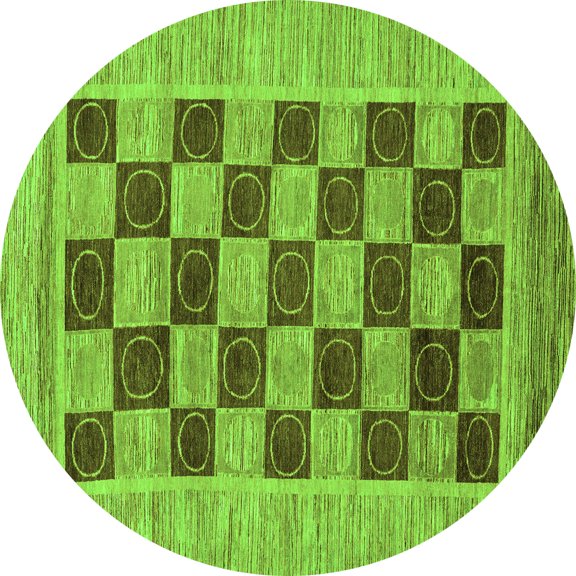 Ahgly Company Indoor Round Checkered Green Modern Area Rugs, 3' Round