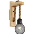 thumbnail image 1 of Aplique de pared de cuerda de cáñamo industrial retro de madera maciza, pantalla de metal rústico, casquillo E27, acabado marrón rojizo, 1 of 6