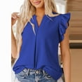 thumbnail image 4 of JSKUMAR Womens Summer Tops Dressy Casual V Neck Ruffle Short Sleeve Solid Blouses Tops Babydoll Cute Tank Tops Blue M, 4 of 7