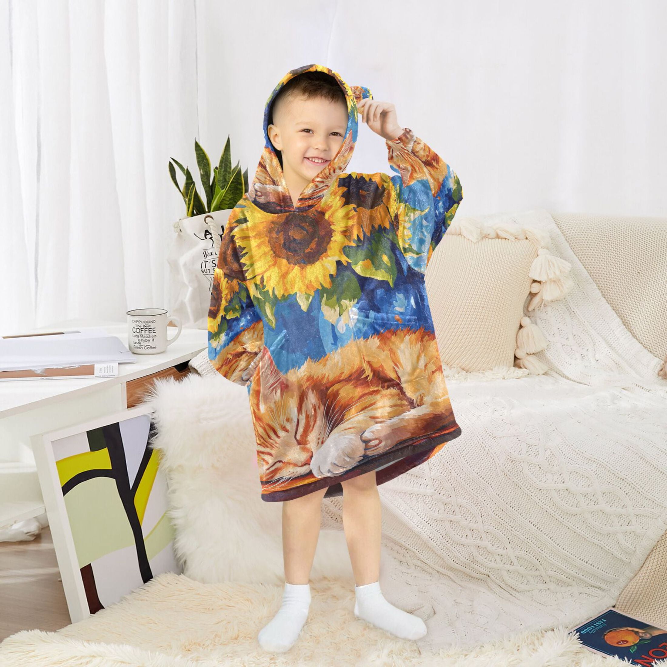 YAZAOO Kids Wearable Blanket Hoodie Warm and Cozy Sunflower Dreams Flannel Sweatshirt