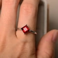 thumbnail image 4 of Garnet ring, square cut, silver, solitaire ring, January birthstone,, 4 of 5