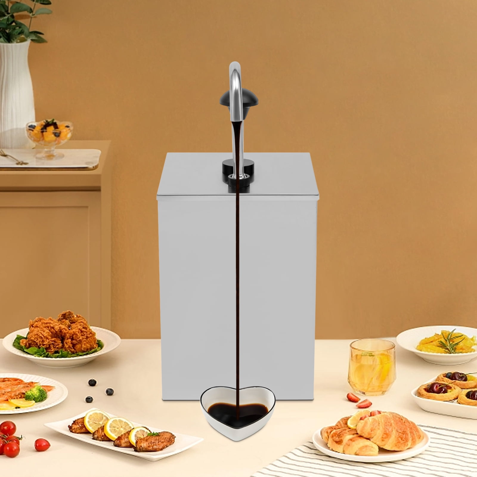 Peakora 304 Stainless Steel Sauce Dispenser Pump Commercial 4.2qt Squeeze Condiment Pump Station Large Capacity 1 Head Soy Syrup Salad Jam Dressing Seasoning Ketchup Dispenser Pump