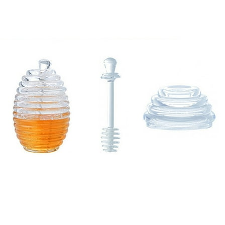 MOKKHNB Clear Honey Pot with Dipper and Lid Made of Acrylic for Storage Transparent Spiral Design 200ml