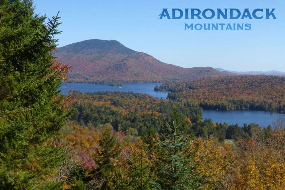 Adirondack Mountains, New York, Forrest and lake in Fall Autumn