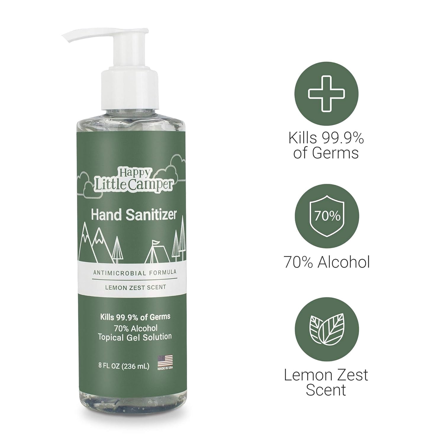 Happy Little Camper Hand Sanitizer with Lemon Zest Scent -  8 Fl oz - 24 Bottles