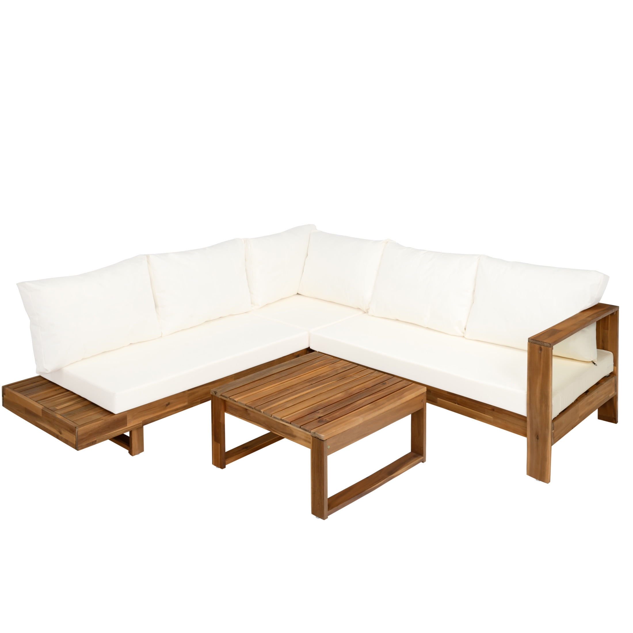 Christopher Knight Home Rustic 4-Piece Sectional Patio Sofa Set, L-Shaped Sofa with Ottoman and Coffee Table, Beige