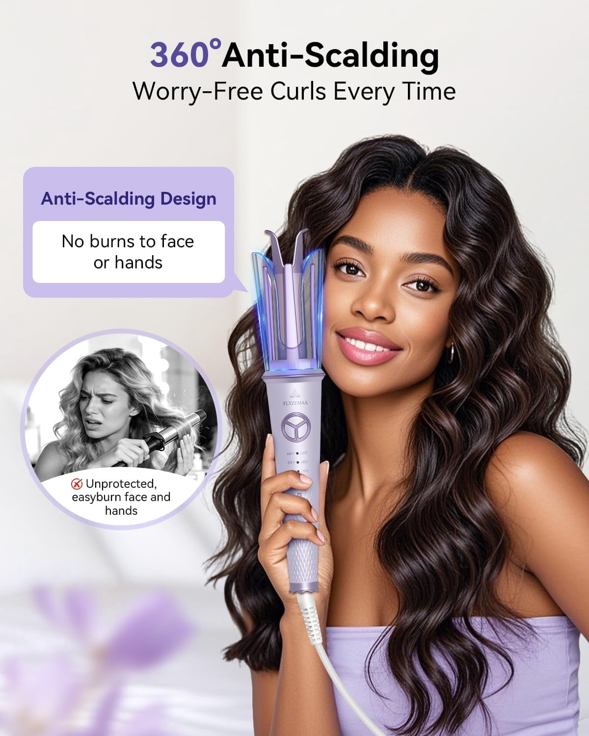 Automatic Hair Curler, Automatic Curling Iron Hair Waver with 4 Temperature, Portable Hair Curlers for Travel 110V-240V, Anti-Scald, Anti-Tangle Rotating Curling