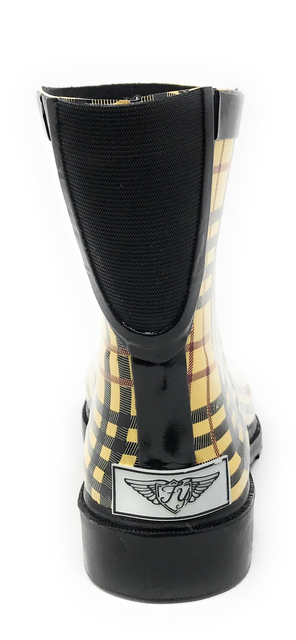 Forever Young Women's Plaid Print With Elastic Back Rain Boots