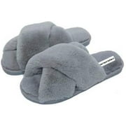 mervace italiano Women's Fuzzy Memory Foam Slippers Cross Band Cozy Plush Home Slippers Fluffy Furry Open Toe House Shoes Indoor Outdoor Slide Slipper size 6