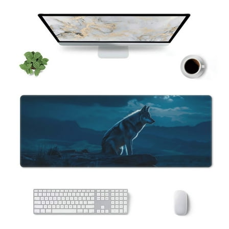 Rocae Lonely Night Wolf for Gaming Mouse Pad, Mouse Pad Large, Office Computer Keyboard Mousepad, Keyboard and Mouse Pad with Stitched Edges,31.5 x 11.8 in